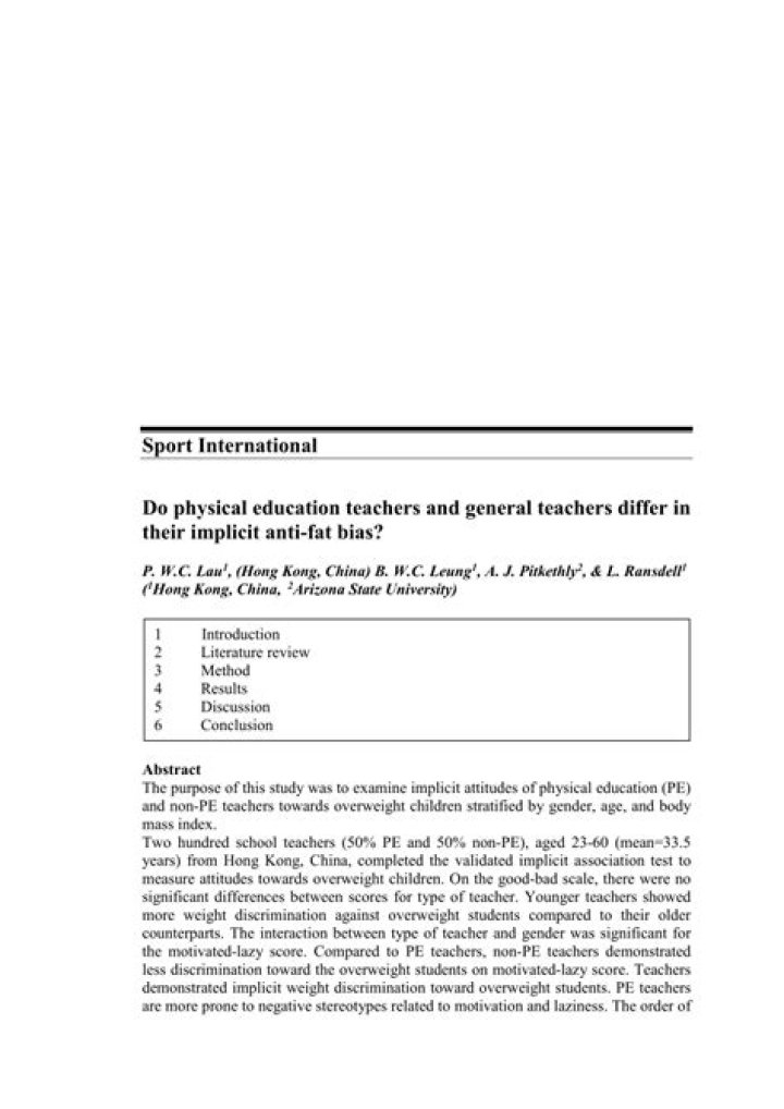 Do physical education teachers and general teachers differ in their implicit anti fat bias?