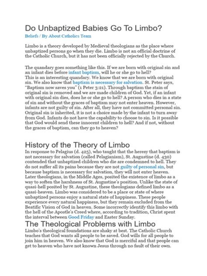 Do unbaptized babies go to limbo?