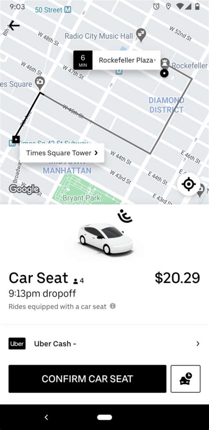 How do I request an Uber with a car seat?
