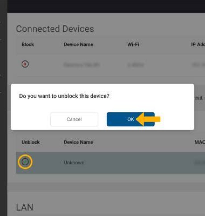How do I unblock a device from my WIFI?
