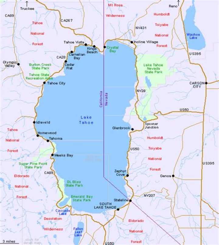 How is Lake Tahoe divided?