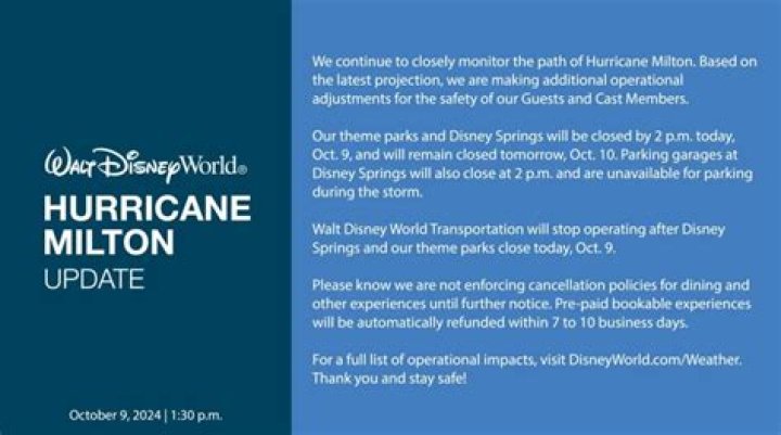 How many times has Disney World closed for hurricanes?