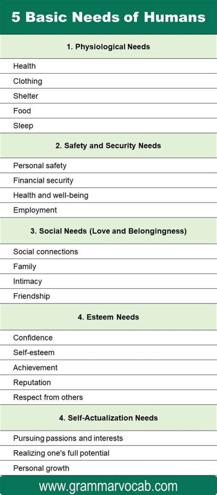 What are 5 basic needs of man?