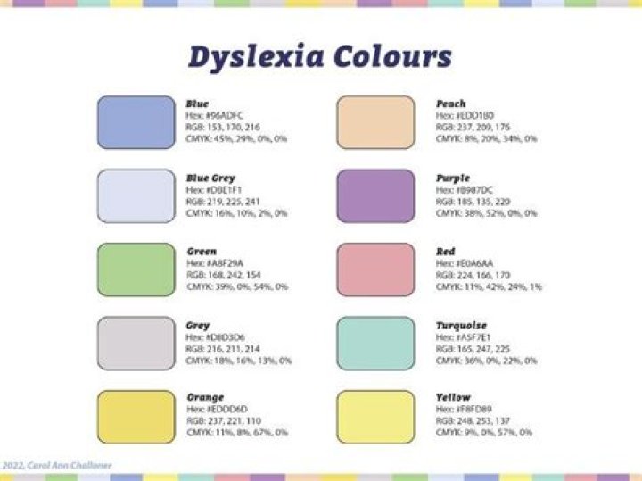 What colors should dyslexics avoid?