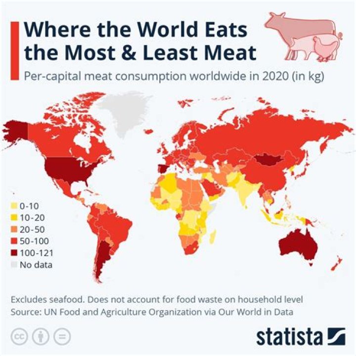 What countries eat the least meat?