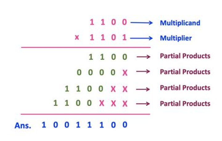 What do you call the intermediate terms in binary multiplication operation?