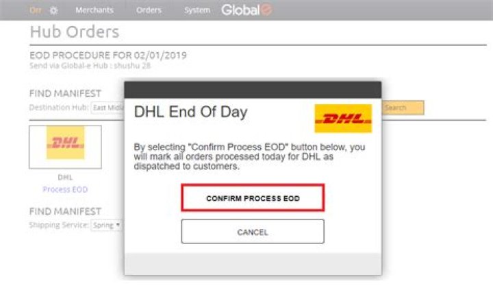 What time is DHL end of day?